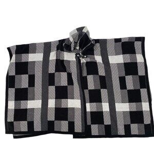 Chico's OS Black White Checks Knit Buckle Closure Poncho Shawl
